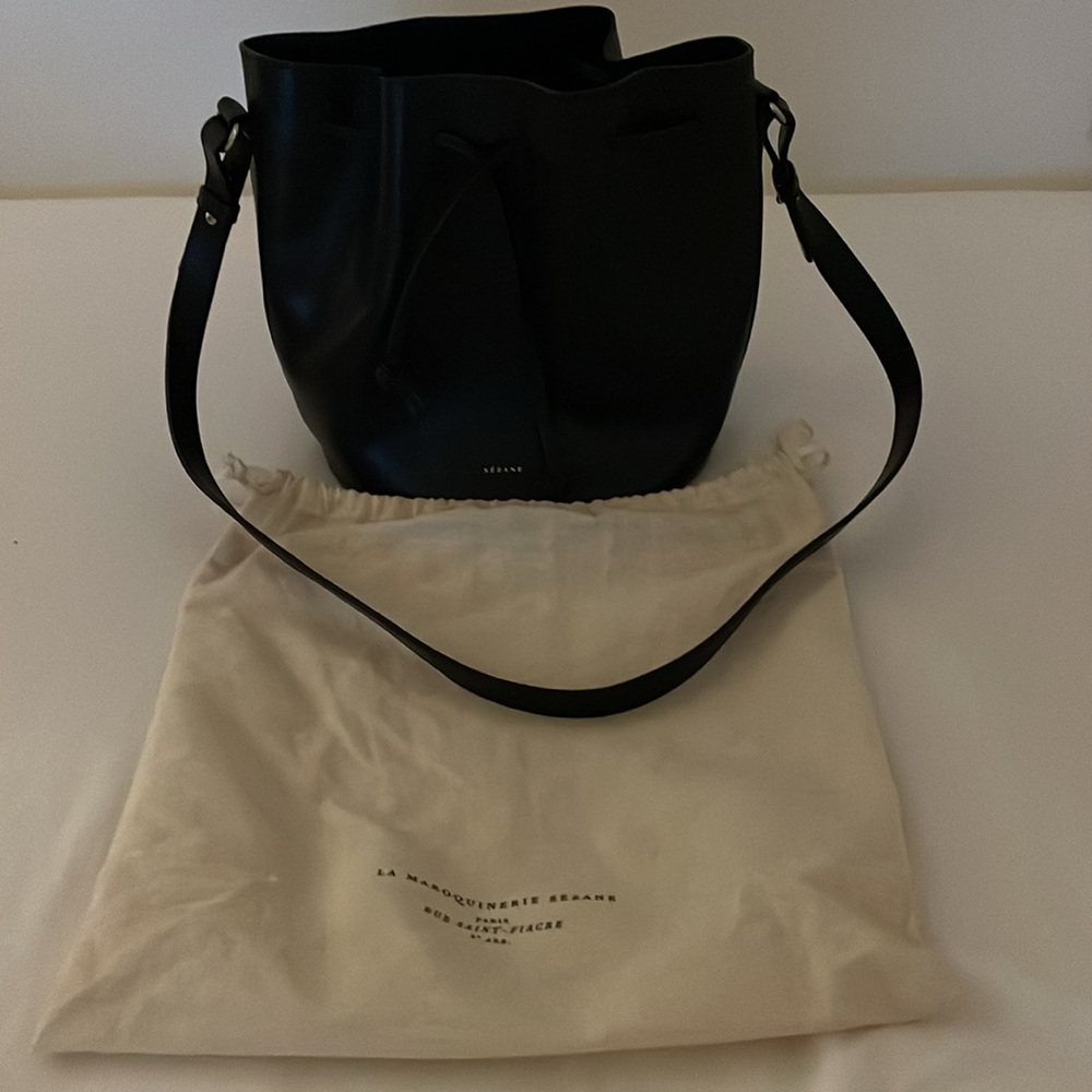 Sezane Farrow Black Leather Bucket Bag